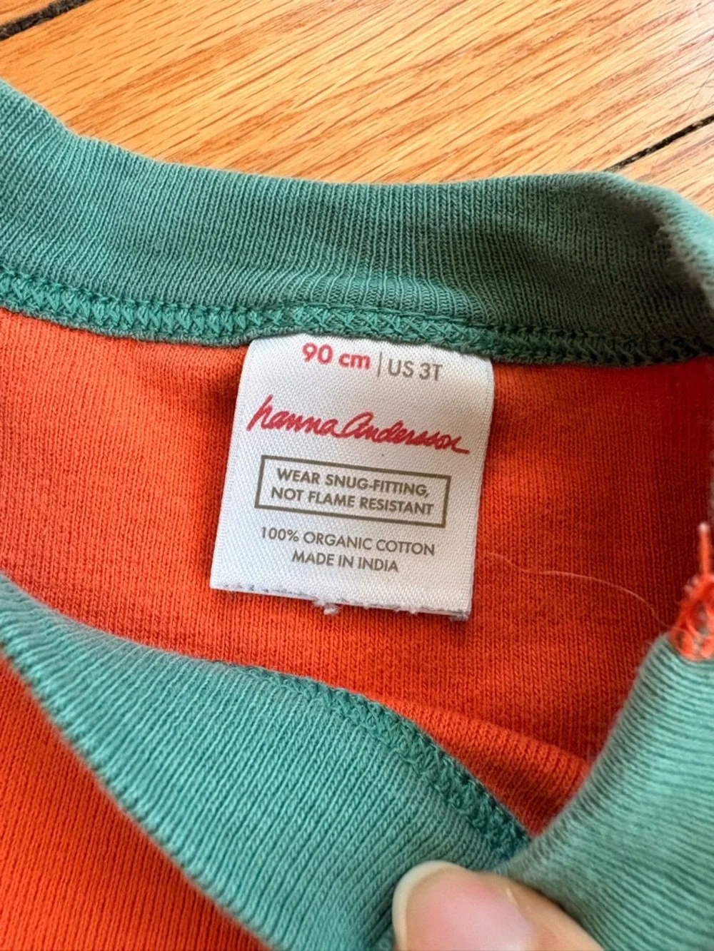 Hanna Andersson Kids Orange Pumpkin Tee with Green Trim Size 3T